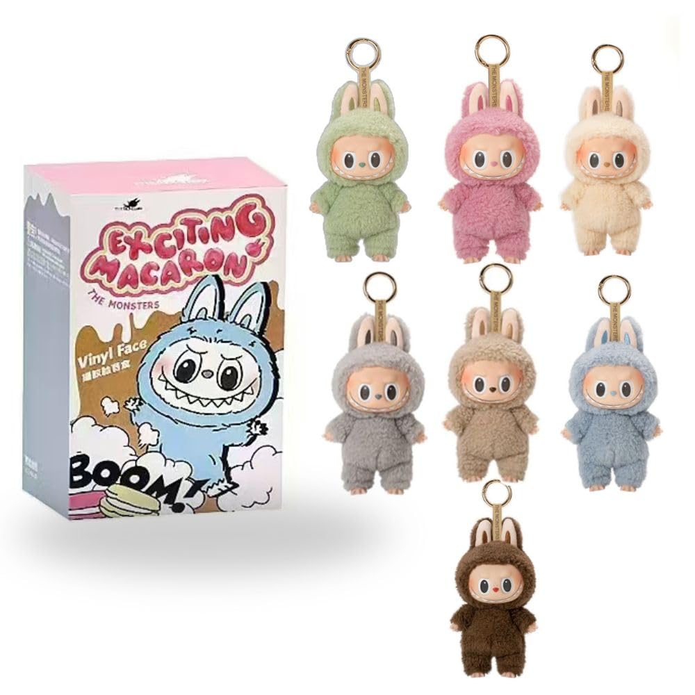 Ambizion Labubu The Monsters Porte-clés en forme de poupée en peluche, avec boîte surprise, pour téléphone portable, sac à main et clés, cadeau de Noël et d’anniversaire, multicolore, S