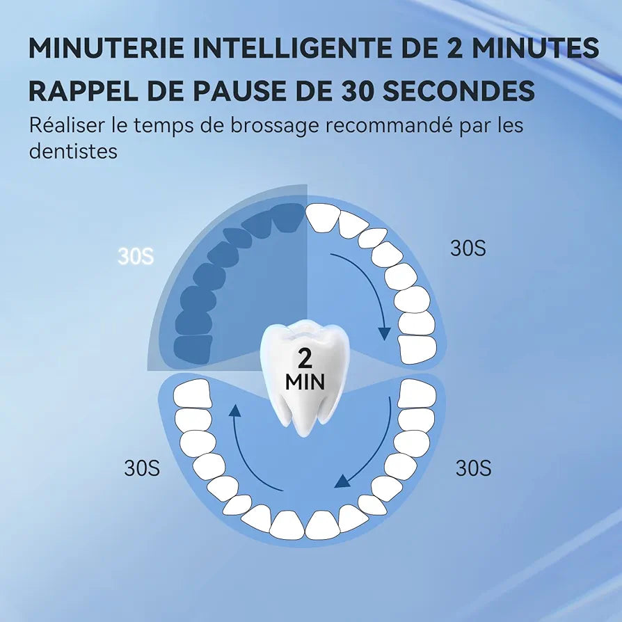 JTF Brosse À Dent Électrique Sonique Adultes avec 6 Têtes de Brosse et Étui de Voyage, Chargeur Rapide sans Fil et Longue Durée, 5 Modes et Minuteur Intelligent, Brosse À Dent Voyage, P200 Blanc