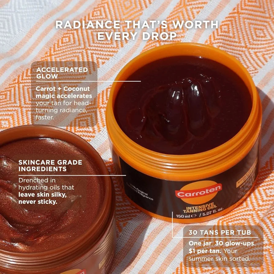 Carroten Intensive Tanning Gel 150ml - Accelerateur de Bronzage - Huile de Bronzage - Activateur de Bronzage - avec Cocohuile et Vitamines A & E - SPF0