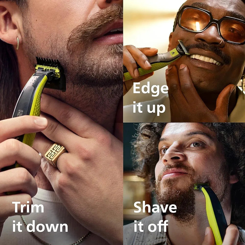 Philips OneBlade 360 hybride Visage : rasoir/tondeuse à barbe électrique, avec innovation lames 360, 2 lames 360 pour le visage, 1 sabot réglable 5 en 1