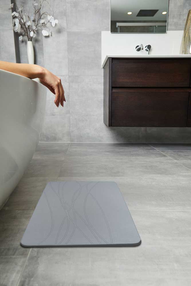 Engraved Curved Line Pattern Quick-dry Stone Shower & Bath Mat | Dark Grey