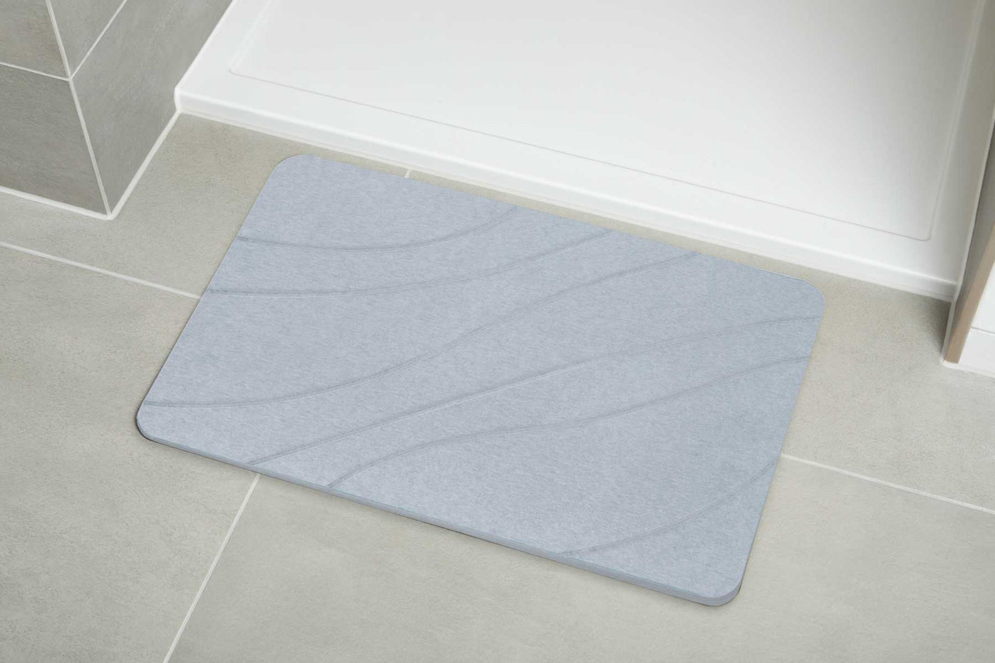 Engraved Line Pattern Quick-dry Stone Shower & Bath Mat | Light Grey