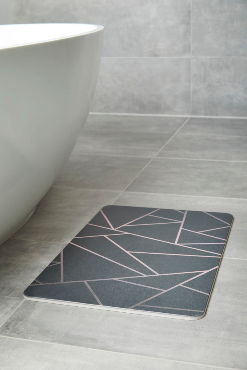Quick-dry Stone Shower & Bath Mat | Grey Pink Geometric