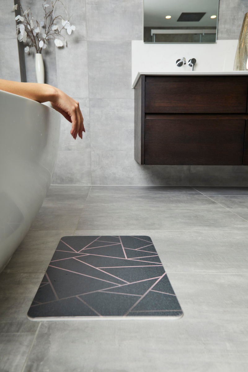 Quick-dry Stone Shower & Bath Mat | Grey Pink Geometric