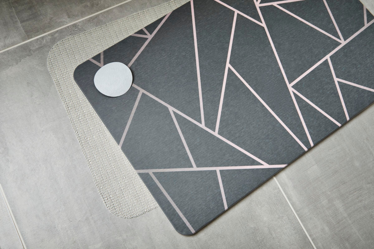 Quick-dry Stone Shower & Bath Mat | Grey Pink Geometric