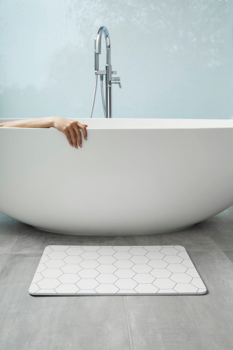 Quick-dry Stone Shower & Bath Mat | White Honeycomb