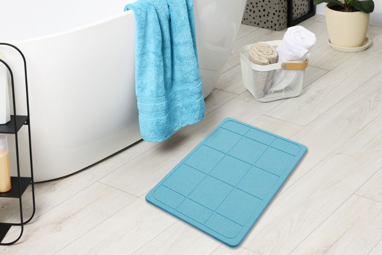 Quick-dry Engraved Stone Shower & Bath Mat | Square Blue
