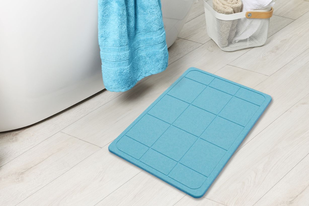 Quick-dry Engraved Stone Shower & Bath Mat | Square Blue