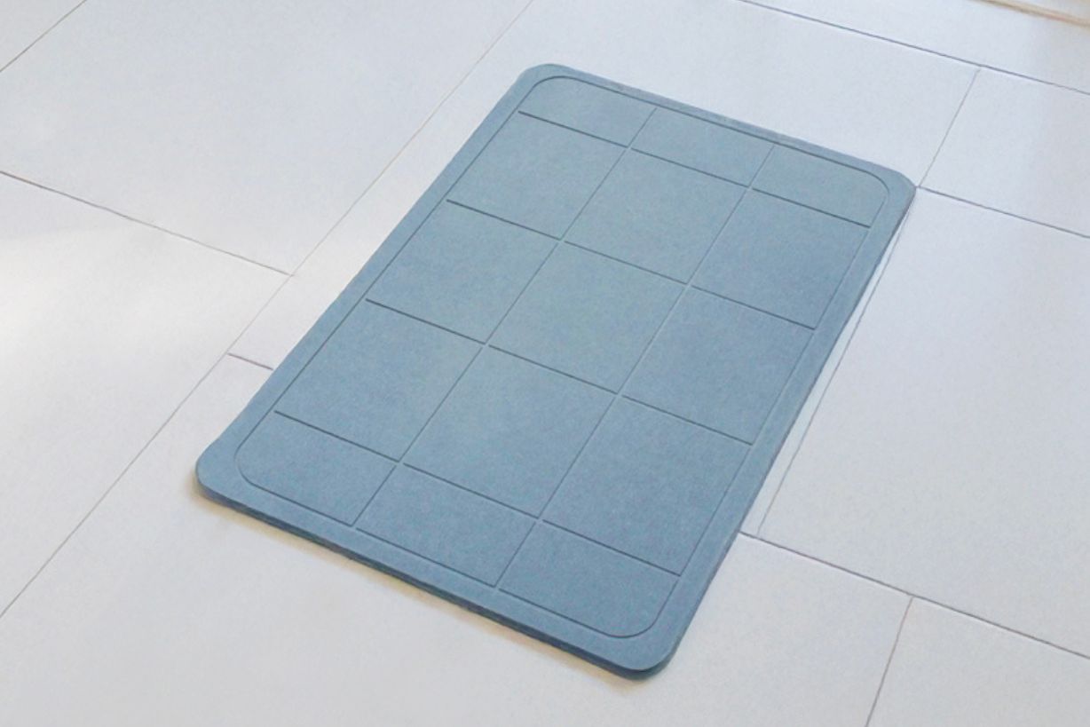 Quick-dry Engraved Stone Shower & Bath Mat | Square Dark Grey
