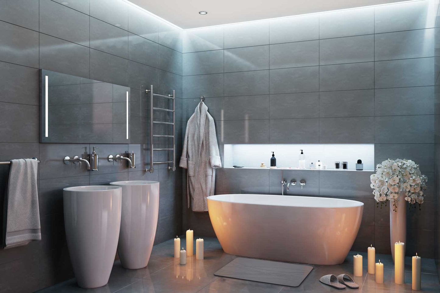 Engraved Curved Line Pattern Quick-dry Stone Shower & Bath Mat | Dark Grey