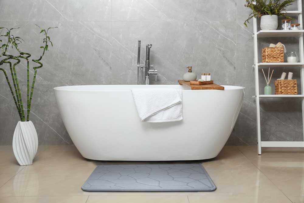 Engraved Geometric Pattern Quick-dry Stone Shower & Bath Mat | Dark Grey
