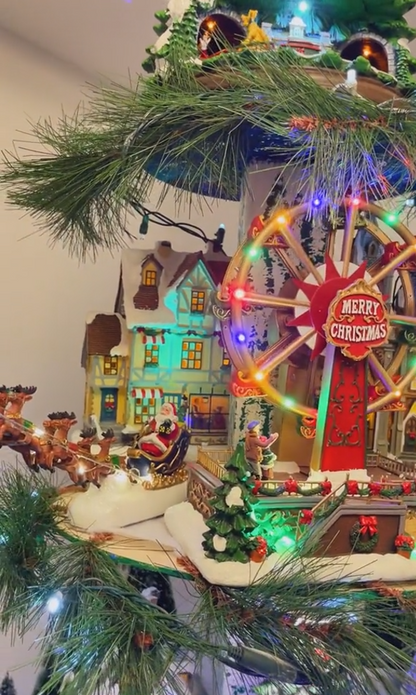 Sapin de Noël avec grande roue (avec trains, grande roue, maisons illuminées)