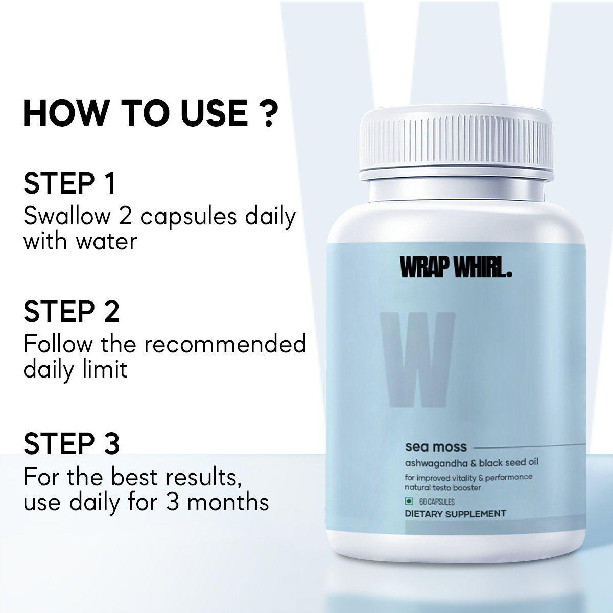 Wrap Whirl Natural Sea Moss Caps: Powered with Ashwagandha, Black Seed, & Vitamin D3