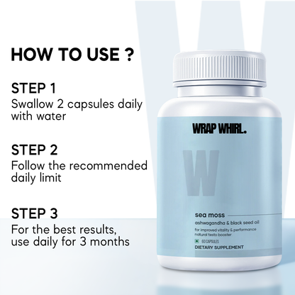 Wrap Whirl Natural Sea Moss Caps: Powered with Ashwagandha, Black Seed, & Vitamin D3