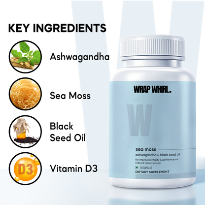 Wrap Whirl Natural Sea Moss Caps: Powered with Ashwagandha, Black Seed, & Vitamin D3