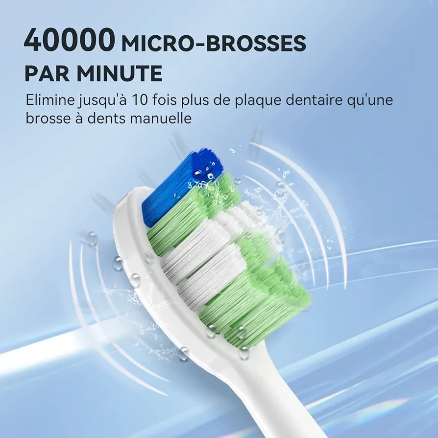 JTF Brosse À Dent Électrique Sonique Adultes avec 6 Têtes de Brosse et Étui de Voyage, Chargeur Rapide sans Fil et Longue Durée, 5 Modes et Minuteur Intelligent, Brosse À Dent Voyage, P200 Blanc