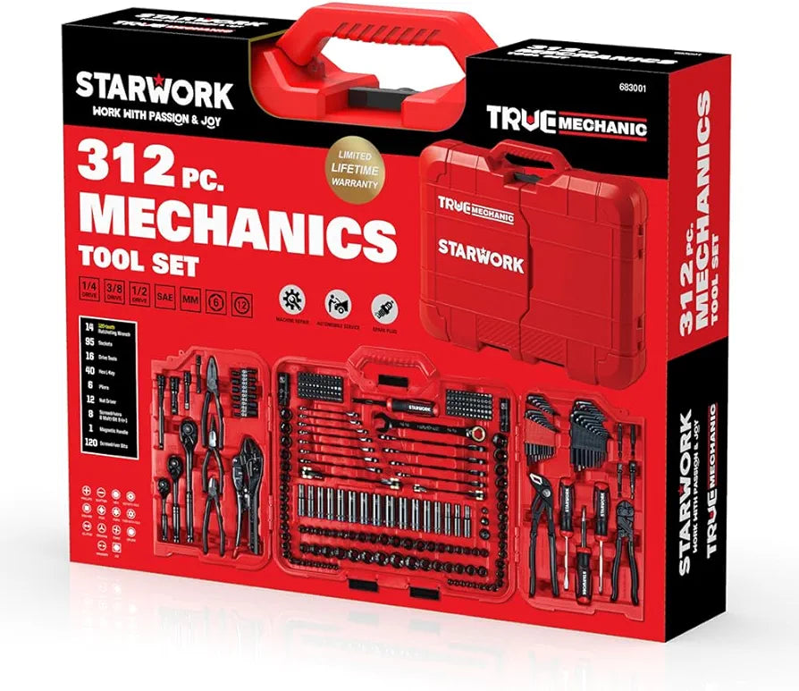 STARWORK TRUE MECHANIC 312-Piece Mechanics Tool Set and Socket Set, Professional, SAE/Metric