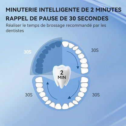 JTF Brosse À Dent Électrique Sonique Adultes avec 6 Têtes de Brosse et Étui de Voyage, Chargeur Rapide sans Fil et Longue Durée, 5 Modes et Minuteur Intelligent, Brosse À Dent Voyage, P200 Blanc