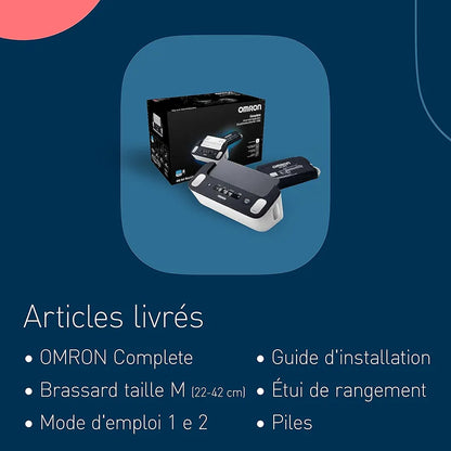 OMRON Complete Tensiomètre Bras et Appareil a Électrocardiogramme  | Validé cliniquement | Pour la détection de l'hypertension et le dépistage de la Fibrillation Auriculaire  à domicile