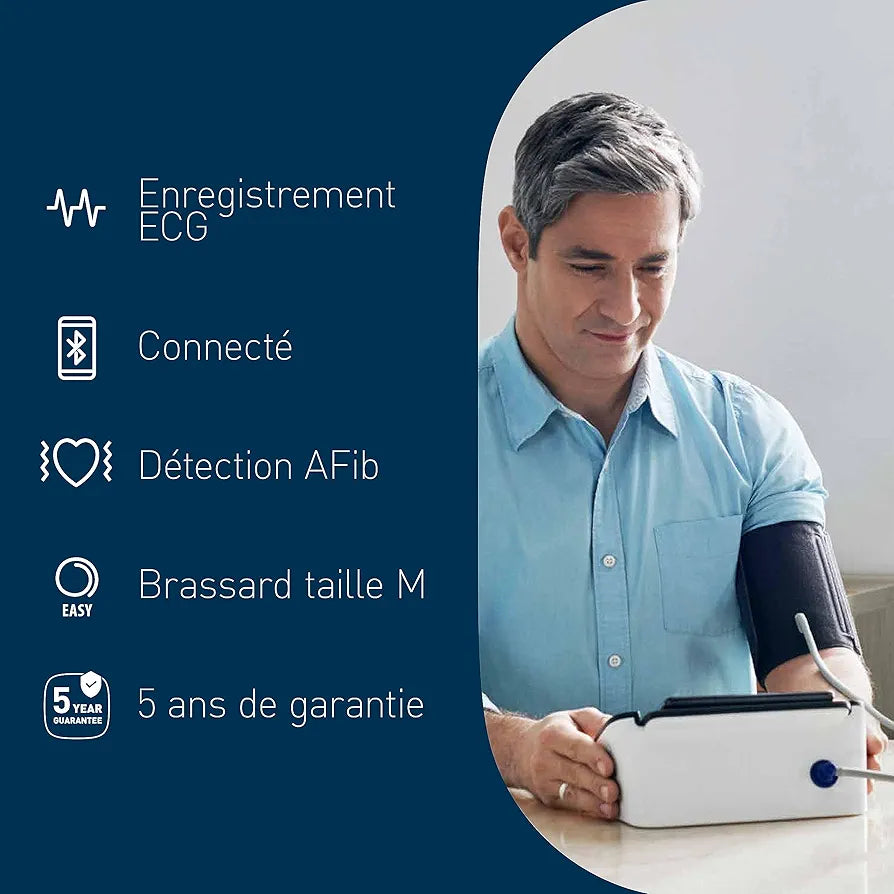 OMRON Complete Tensiomètre Bras et Appareil a Électrocardiogramme  | Validé cliniquement | Pour la détection de l'hypertension et le dépistage de la Fibrillation Auriculaire  à domicile