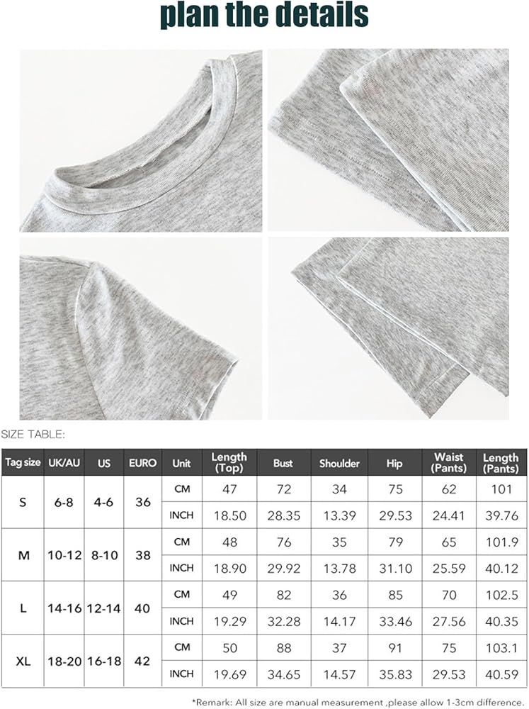 Women's Solid Short Sleeve Two Piece Set,Women's Round Neck Crop Tee and Drawstring High Waist Trousers Tracksuit Sets