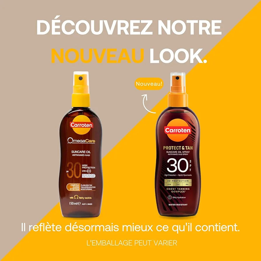 Carroten OmegaCare Tanning Oil FPS 30, 150 ml - Huile Bronzante avec Acides Gras Oméga - Accelerateur de Bronzage avec Protection Solaire - Spray Solaire Protectrice