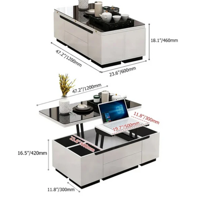 Table basse élévatrice moderne blanche avec tiroirs