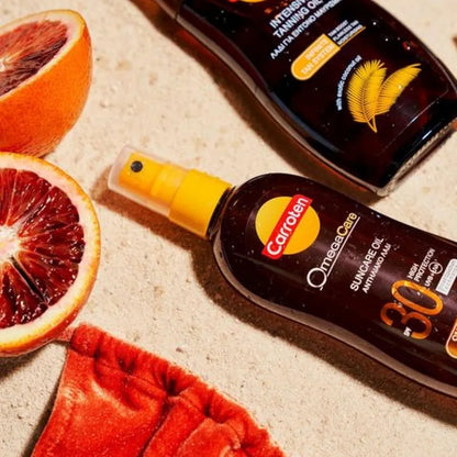 Carroten OmegaCare Tanning Oil FPS 30, 150 ml - Huile Bronzante avec Acides Gras Oméga - Accelerateur de Bronzage avec Protection Solaire - Spray Solaire Protectrice