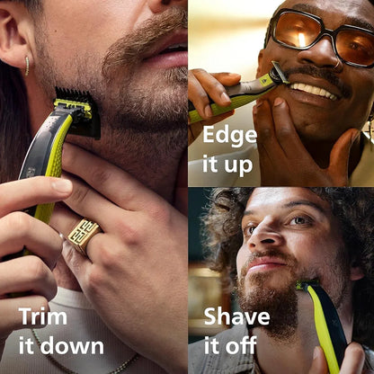 Philips OneBlade 360 hybride Visage : rasoir/tondeuse à barbe électrique, avec innovation lames 360, 2 lames 360 pour le visage, 1 sabot réglable 5 en 1 