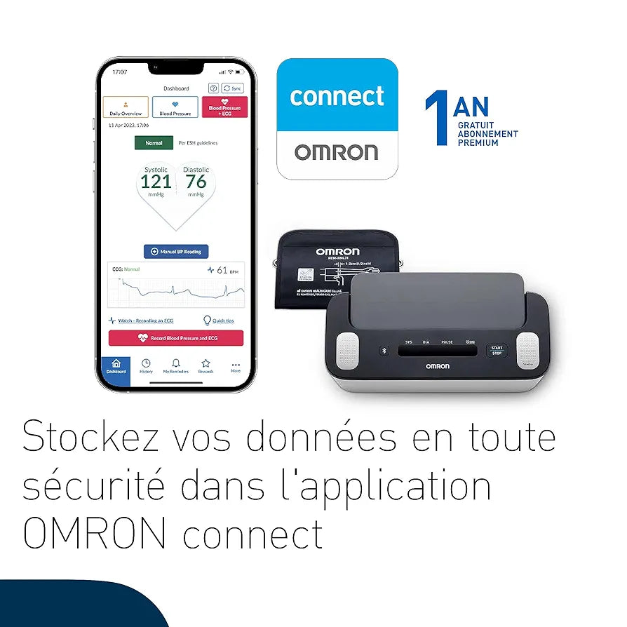 OMRON Complete Tensiomètre Bras et Appareil a Électrocardiogramme  | Validé cliniquement | Pour la détection de l'hypertension et le dépistage de la Fibrillation Auriculaire  à domicile
