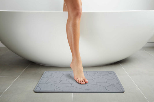 Engraved Geometric Pattern Quick-dry Stone Shower & Bath Mat | Dark Grey