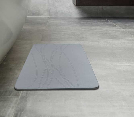 Engraved Curved Line Pattern Quick-dry Stone Shower & Bath Mat | Dark Grey
