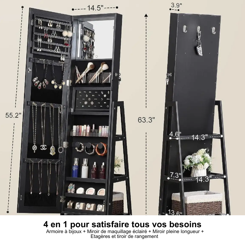 Armoire à bijoux rotative éclairée à 360