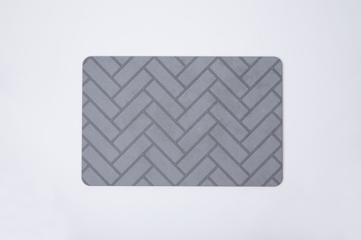 Quick-dry Stone Shower & Bath Mat | Grey Parquet Tile