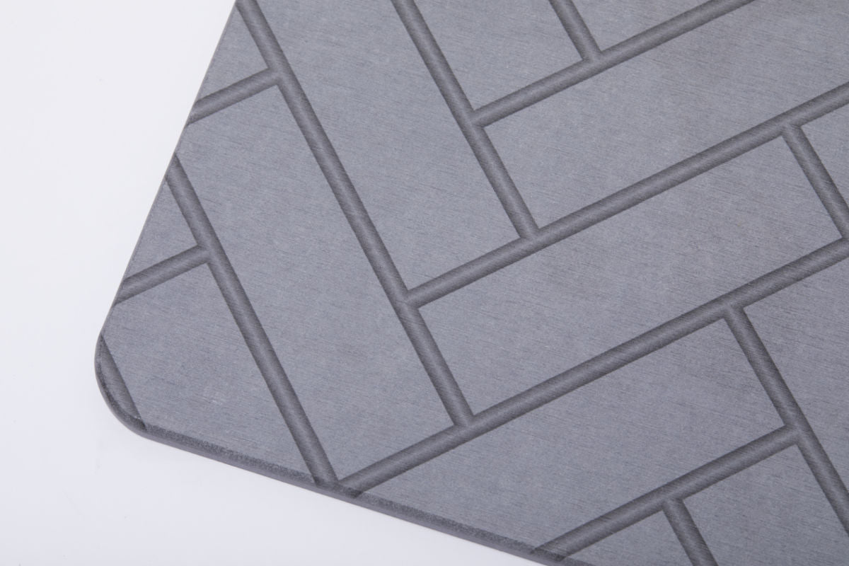 Quick-dry Stone Shower & Bath Mat | Grey Parquet Tile