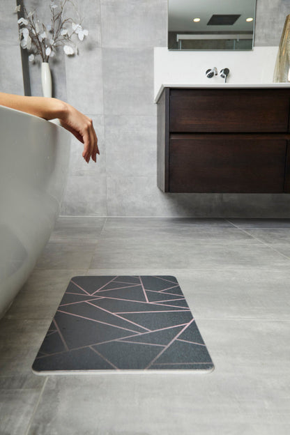Quick-dry Stone Shower & Bath Mat | Grey Pink Geometric