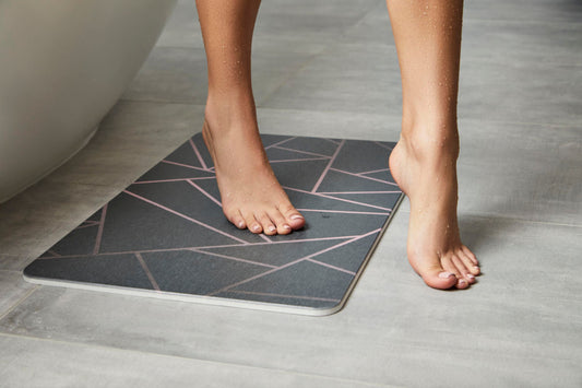 Quick-dry Stone Shower & Bath Mat | Grey Pink Geometric