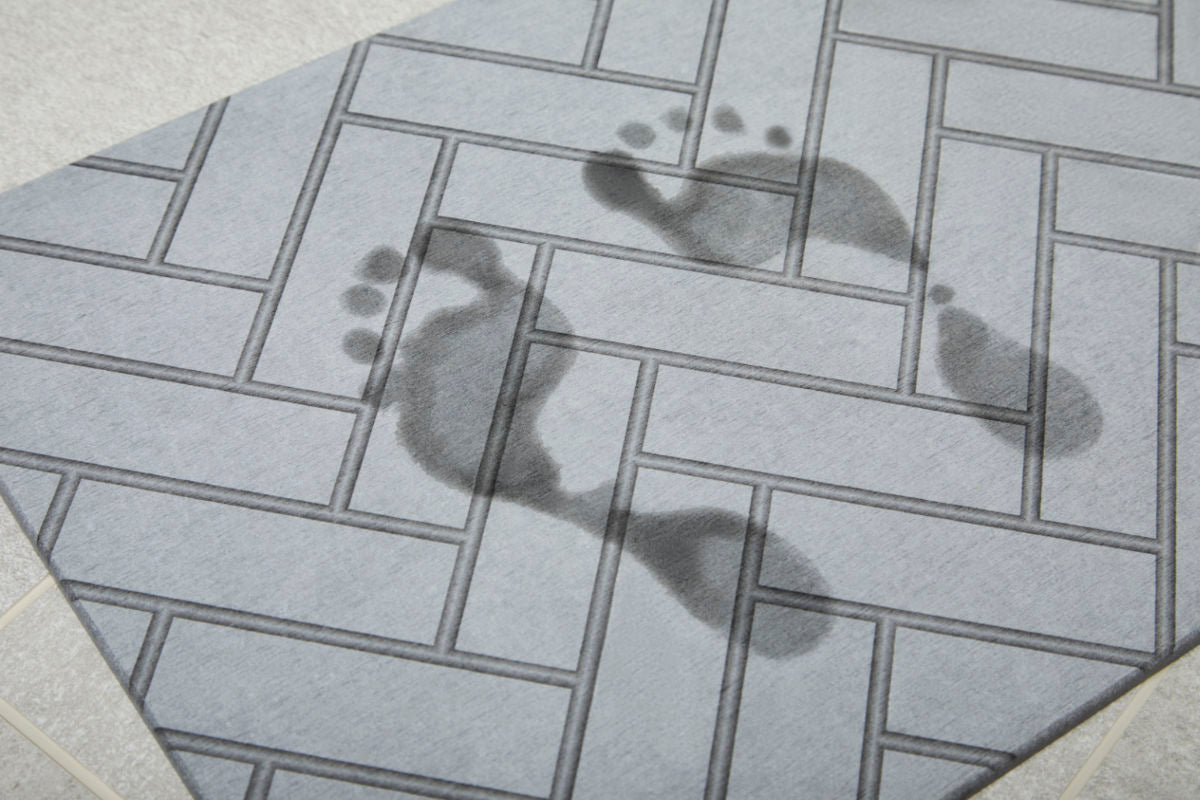 Quick-dry Stone Shower & Bath Mat | Grey Parquet Tile
