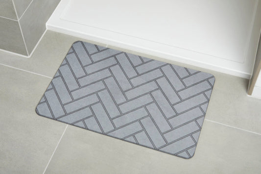 Quick-dry Stone Shower & Bath Mat | Grey Parquet Tile