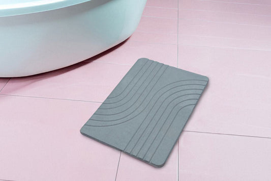 Quick-dry Engraved Stone Shower & Bath Mat | Curved Dark Grey