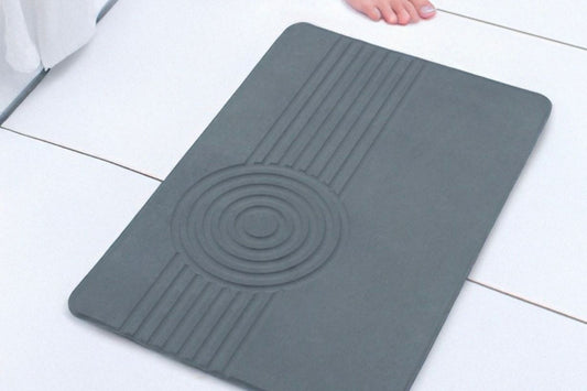 Engraved Stone Quick-dry Bath & Shower Mat | Side Circle Dark Grey