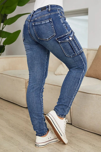 Jeans Cargo Skinny à taille basse avec poches à rabat