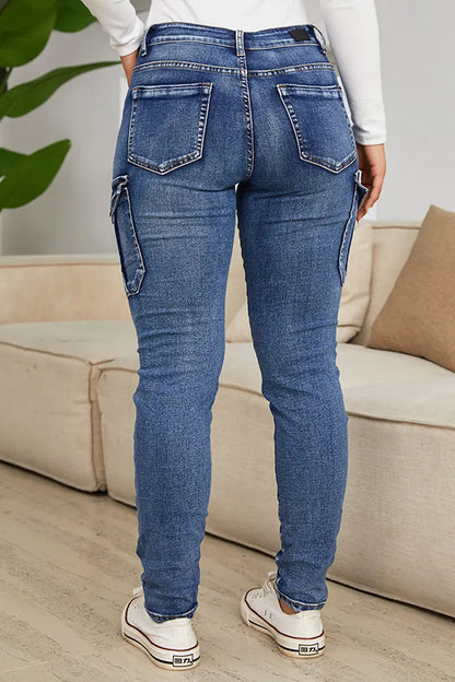 Jeans Cargo Skinny à taille basse avec poches à rabat